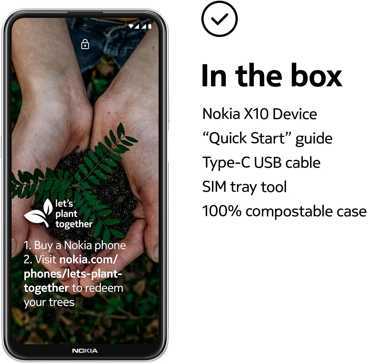 گوشی هوشمند نوکیا X10 با اندروید، صفحه نمایش 6.67 اینچی، 5G، بدون سیم کارت UK - رم 6 گیگابایتی و حافظه داخلی 64 گیگابایتی (دو سیم کارت) - سفید برفی