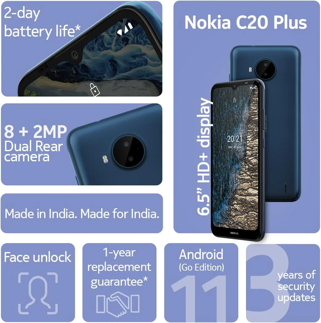 گوشی موبایل نوکیا C20 Plus، صفحه نمایش 6.5 اینچی (16.51 سانتی متر) HD+، باتری 4950 میلی آمپر ساعتی، 3 + 32 گیگابایت حافظه (خاکستری تیره) گوشی موبایل نوکیا C20 Plus، صفحه نمایش 6.5 اینچی (16.51 سانتی متر) HD+، باتری 4950 میلی آمپر ساعتی، 3 + 32 گیگابایت حافظه (خاکستری تیره)