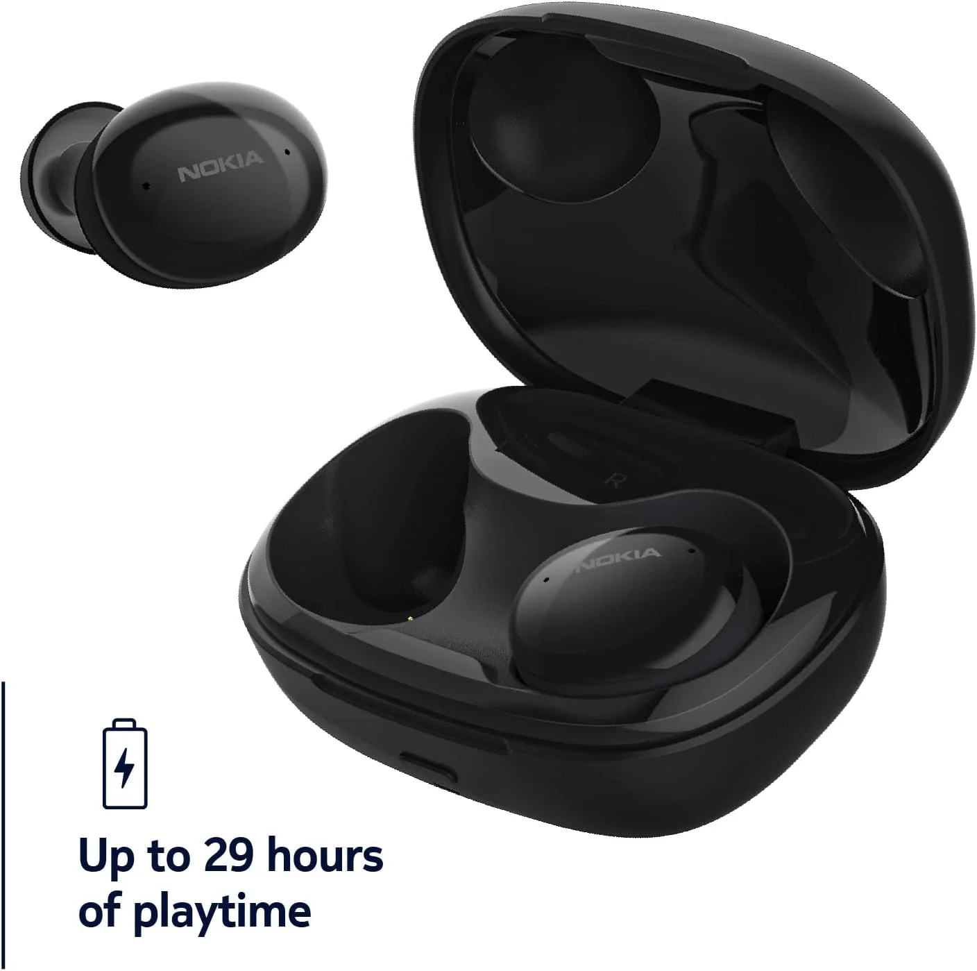 هدفون بی سیم نوکیا Comfort Earbuds – TWS-411 BK با میکروفون برای تلفن، لپ تاپ و تبلت. سازگار با iOS و Android – IPX5 – تا 29 ساعت با جعبه شارژ جمع و جور – مشکی هدفون بی سیم نوکیا Comfort Earbuds – TWS-411 BK با میکروفون برای تلفن، لپ تاپ و تبلت. سازگار با iOS و Android – IPX5 – تا 29 ساعت با جعبه شارژ جمع و جور – مشکی