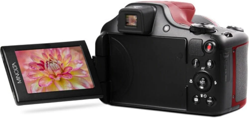 دوربین دیجیتال Minolta Pro Shot 20 مگاپیکسل HD با زوم اپتیکال 67 برابر، فیلمبرداری Full HD 1080p و کارت حافظه 16 گیگابایتی SD (قرمز)