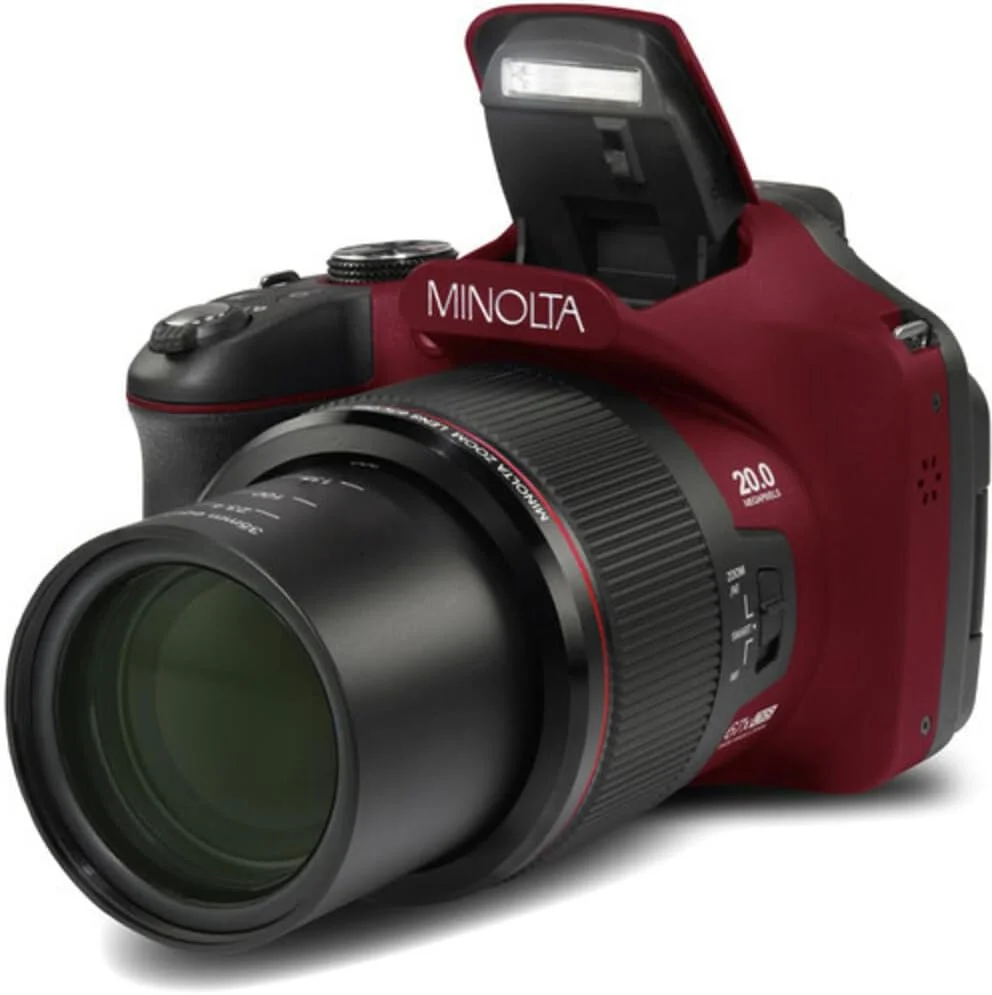 دوربین دیجیتال Minolta Pro Shot 20 مگاپیکسل HD با زوم اپتیکال 67 برابر، فیلمبرداری Full HD 1080p و کارت حافظه 16 گیگابایتی SD (قرمز)