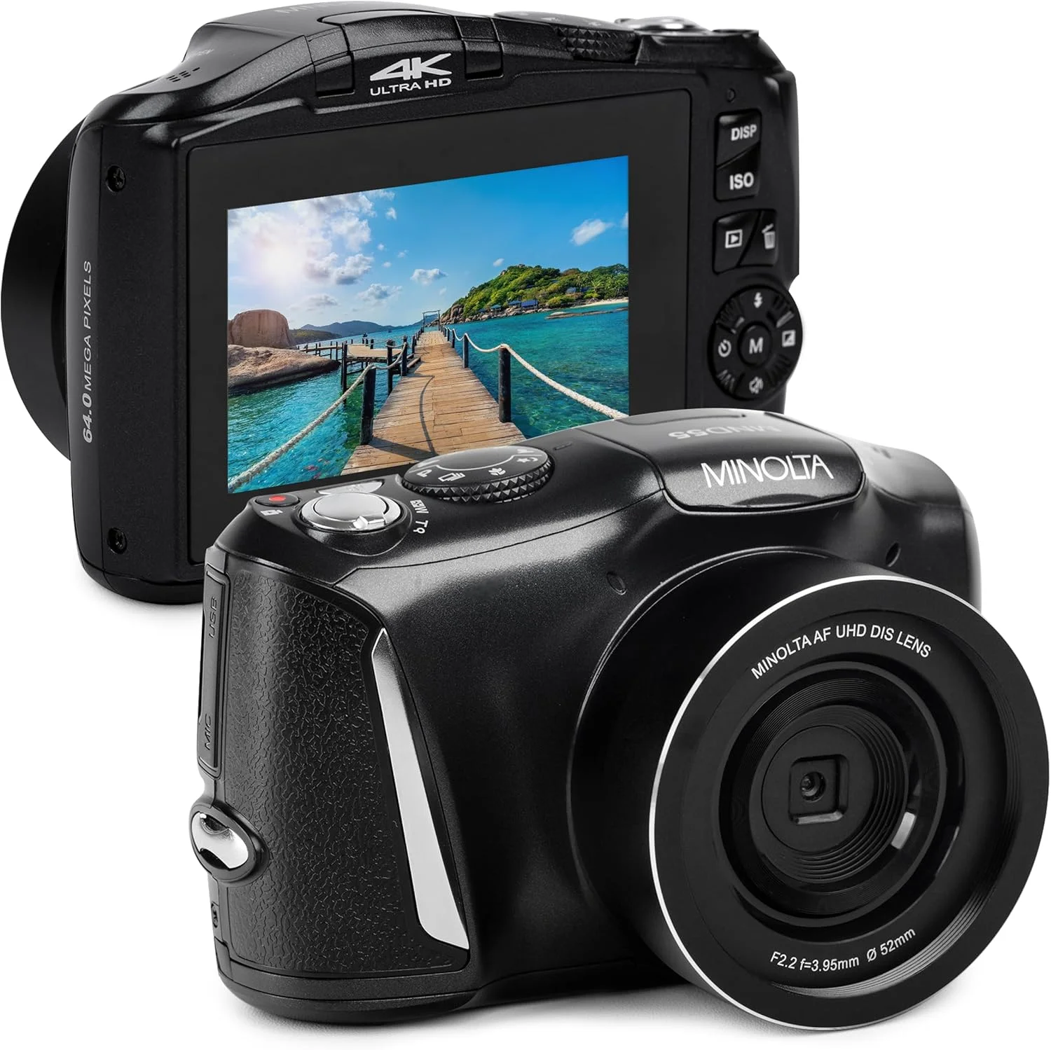 دوربین دیجیتال 64 مگاپیکسلی Minolta با فیلمبرداری 4K با سرعت 60 فریم بر ثانیه و WiFi، مشکی