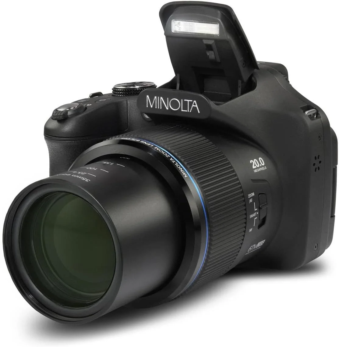 دوربین دیجیتال Minolta Pro Shot 20 مگاپیکسل HD با زوم اپتیکال 67X، فیلمبرداری Full HD 1080P و کارت SD 16 گیگابایتی، مشکی