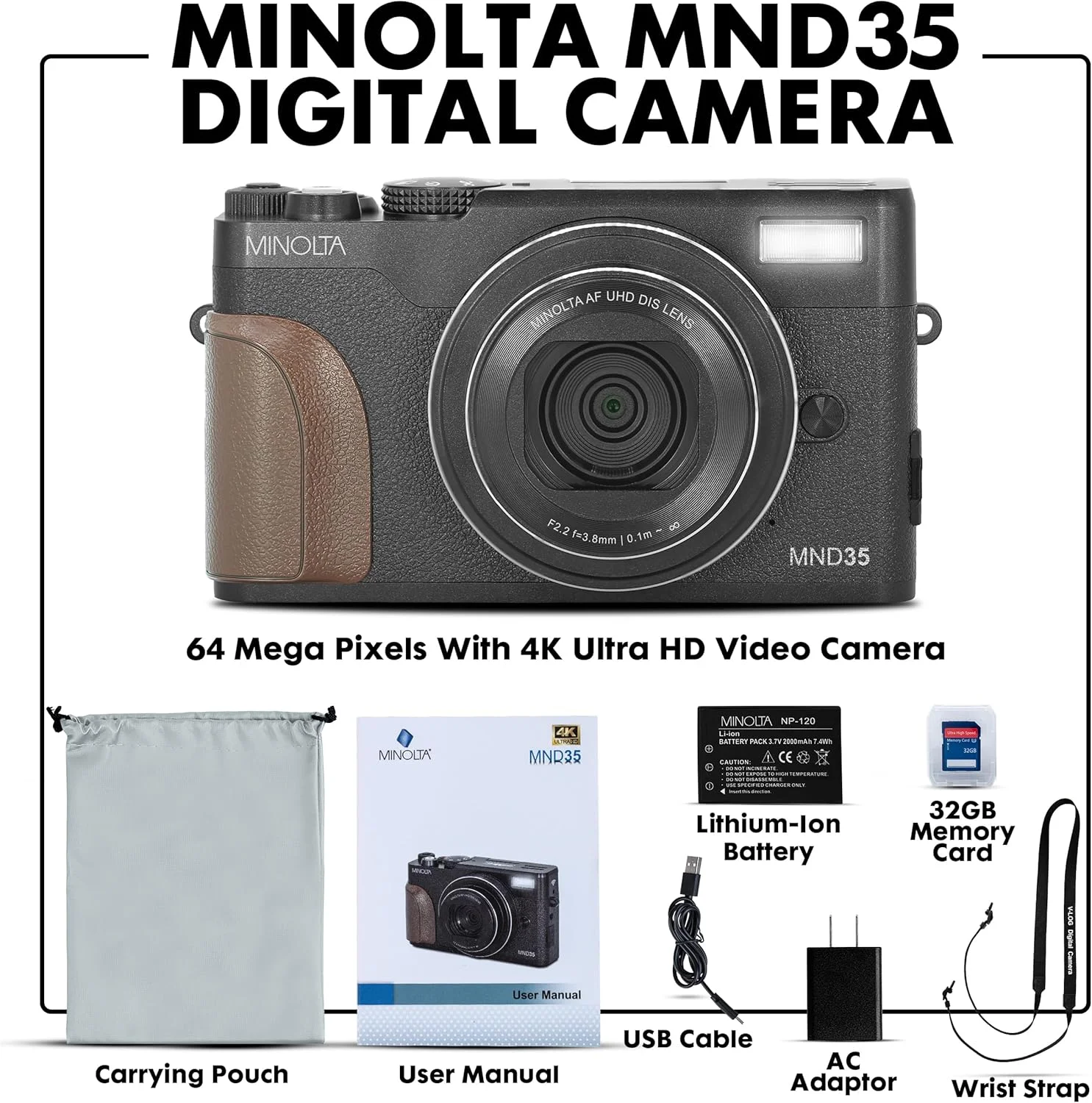 دوربین دیجیتال 64 مگاپیکسلی Minolta با فوکوس خودکار، فیلمبرداری 4K و LCD چرخان