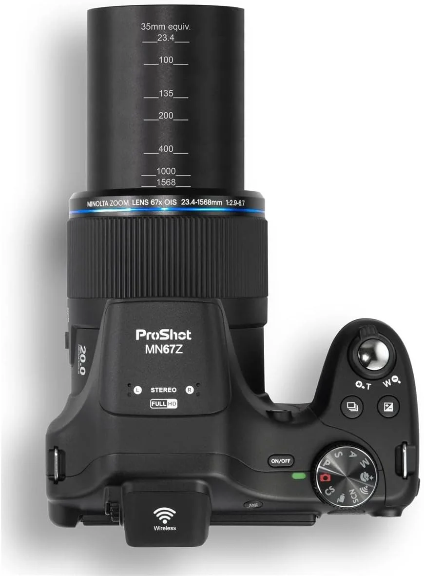 دوربین دیجیتال Minolta Pro Shot 20 مگاپیکسل HD با زوم اپتیکال 67X، فیلمبرداری Full HD 1080P و کارت SD 16 گیگابایتی، مشکی