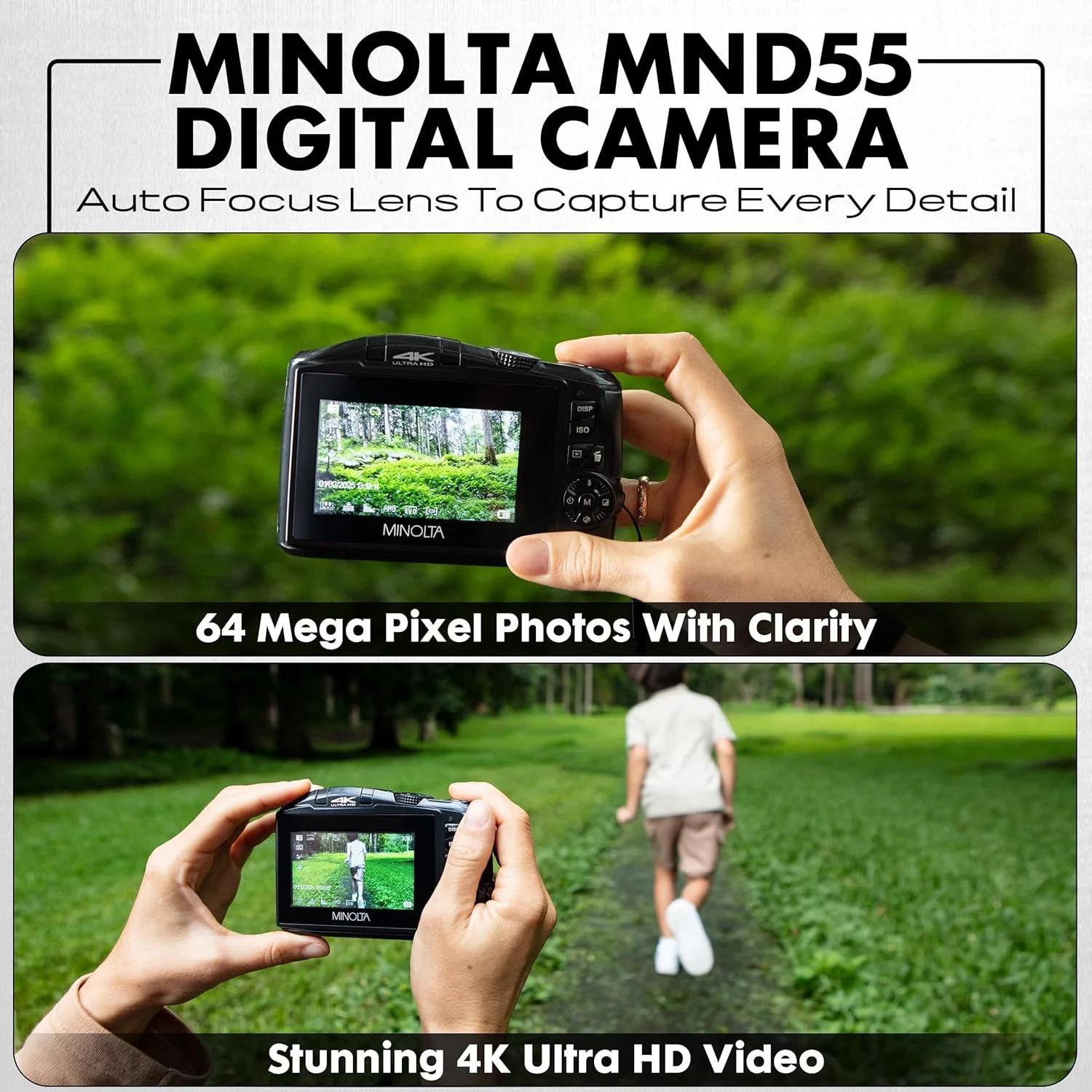 دوربین دیجیتال 64 مگاپیکسلی Minolta با فیلمبرداری 4K با سرعت 60 فریم بر ثانیه و WiFi، مشکی - تصویر 3