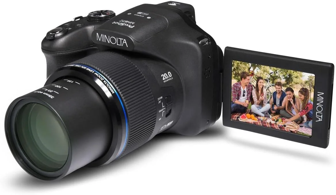 دوربین دیجیتال Minolta Pro Shot 20 مگاپیکسل HD با زوم اپتیکال 67X، فیلمبرداری Full HD 1080P و کارت SD 16 گیگابایتی، مشکی
