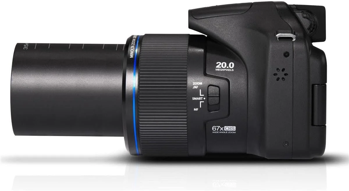 دوربین دیجیتال Minolta Pro Shot 20 مگاپیکسل HD با زوم اپتیکال 67X، فیلمبرداری Full HD 1080P و کارت SD 16 گیگابایتی، مشکی