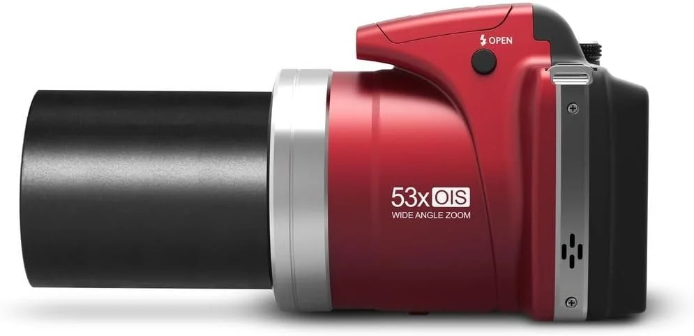 دوربین دیجیتال 16 مگاپیکسلی HD مینولتا Pro Shot با زوم اپتیکال 53 برابر، فیلمبرداری Full HD 1080p و کارت SD 16 گیگابایتی، MN53Z، قرمز