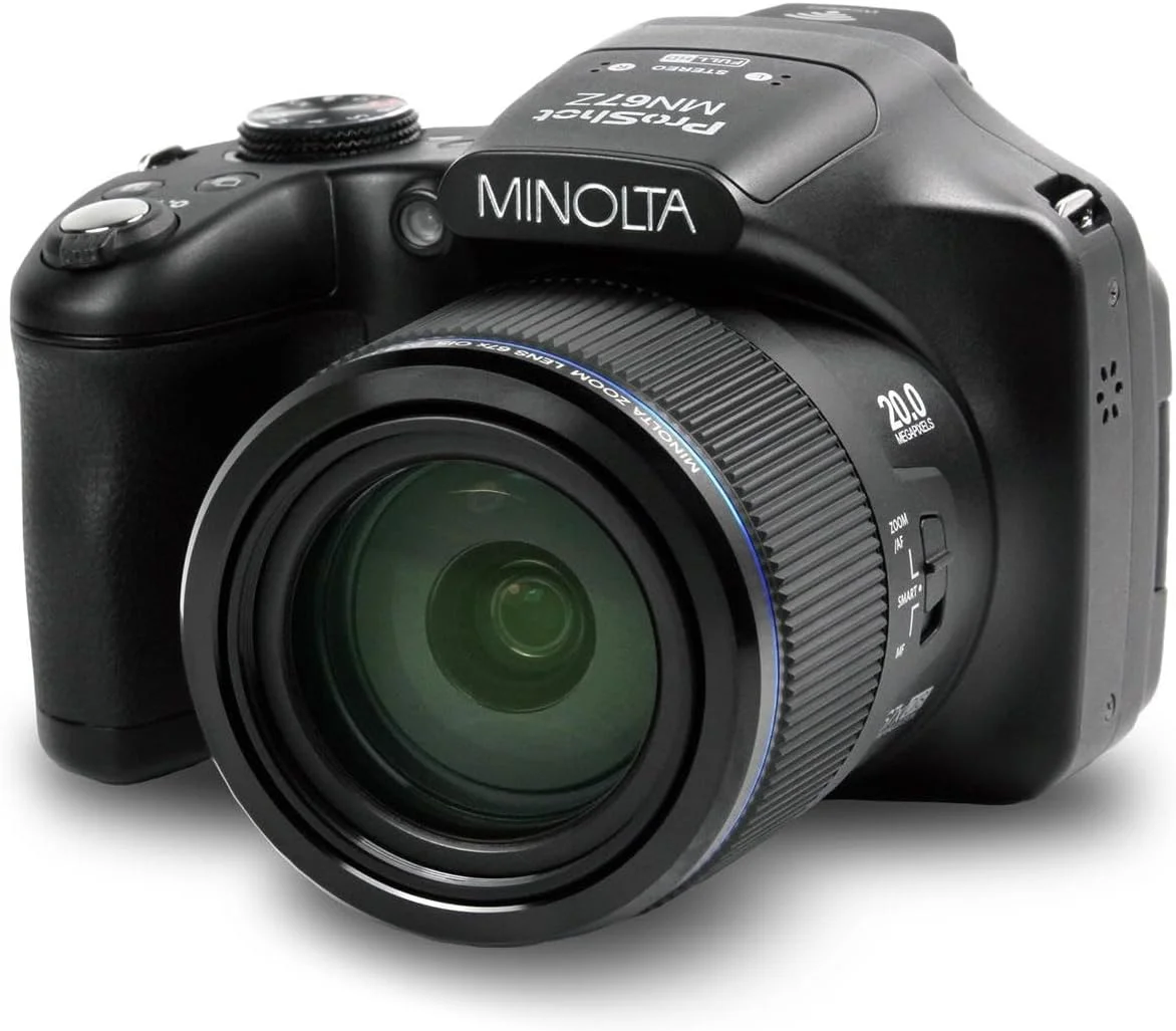 دوربین دیجیتال Minolta Pro Shot 20 مگاپیکسل HD با زوم اپتیکال 67X، فیلمبرداری Full HD 1080P و کارت SD 16 گیگابایتی، مشکی