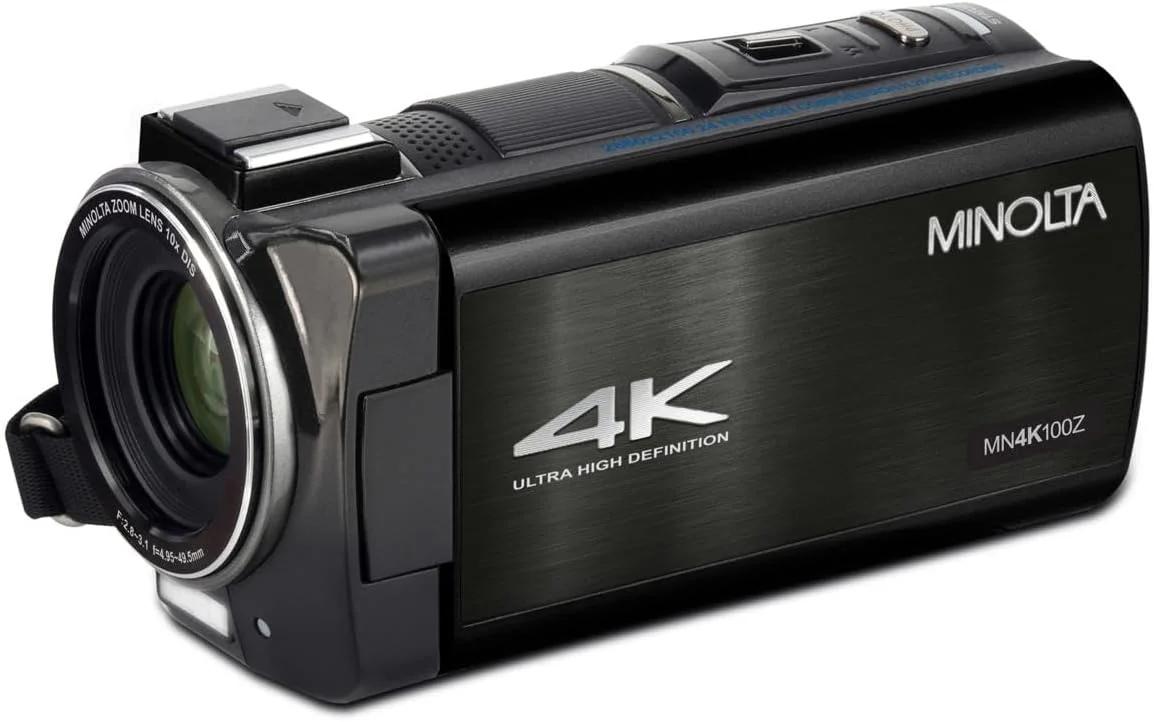 دوربین فیلمبرداری 4K Ultra HD مینولتا با صفحه لمسی 3.5 اینچی - زوم اپتیکال 10 برابر، عکس های 28 مگاپیکسلی، تثبیت کننده دیجیتال، مانت کفش لوازم جانبی، تایم لپس، تشخیص چهره، کارت 32 گیگابایتی، کنترل از راه دور (مشکی) - تصویر 2