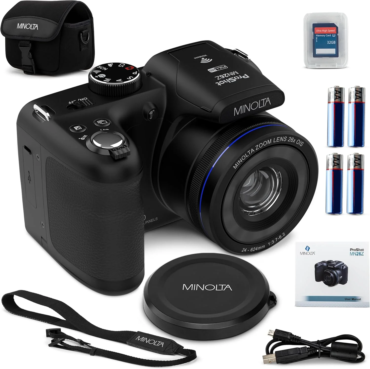 دوربین دیجیتال مینولتا کونیکا 20 مگاپیکسل با زوم اپتیکال 26 برابر و فیلمبرداری 1080p FHD، مشکی
