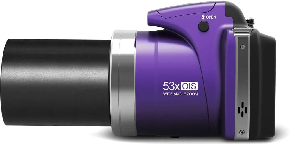 دوربین دیجیتال MINOLTA MN53Z 16 مگاپیکسل / 1080P FHD Bridge با زوم اپتیکال 53x (بنفش) به همراه کارت حافظه 32 گیگابایتی + کیف دوربین + کیت تمیز کننده + سه پایه ولاگینگ + لوازم جانبی