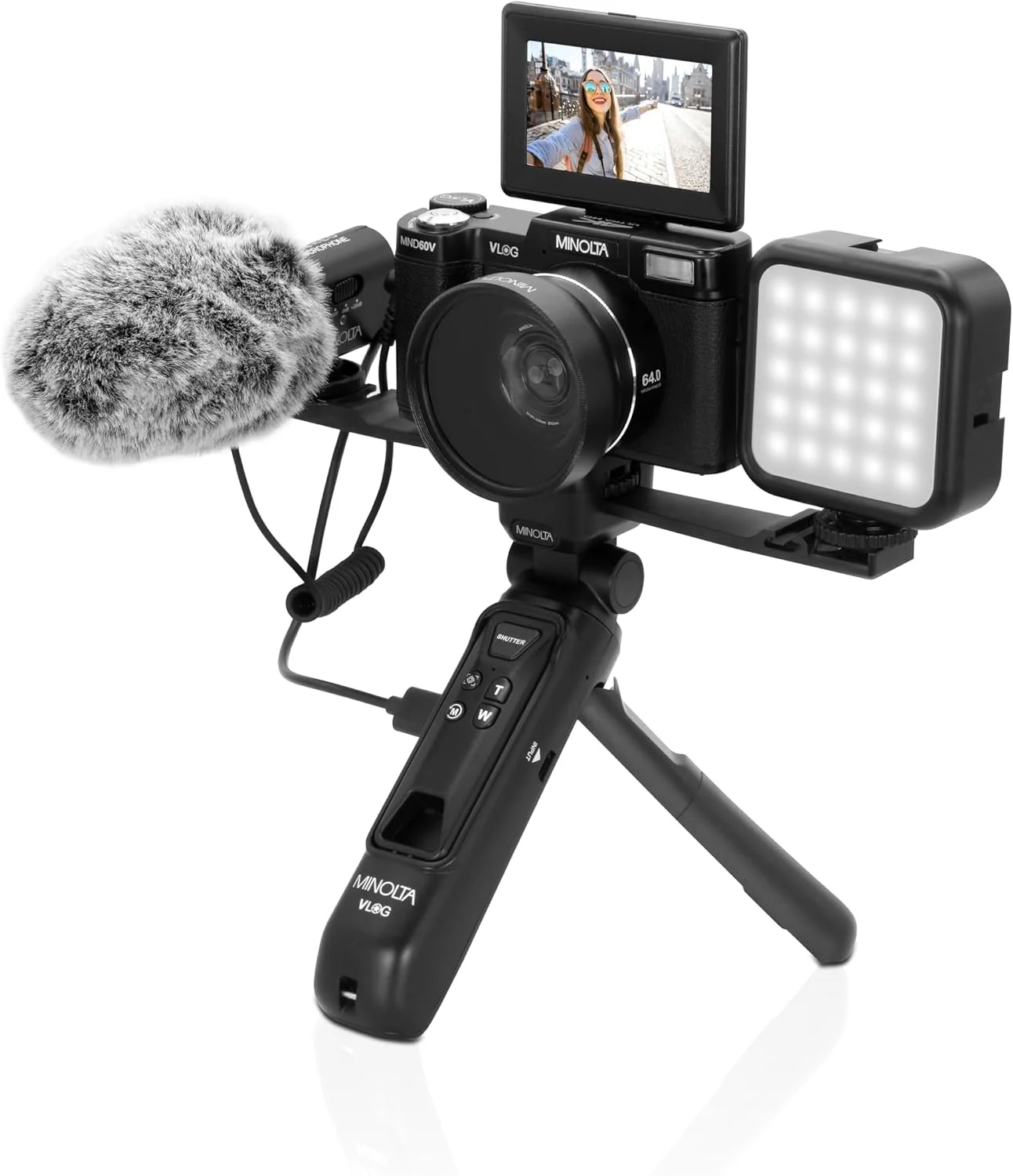 کیت دوربین فیلمبرداری و عکسبرداری حرفه ای Minolta MND60V با کیفیت 64 مگاپیکسل، فوکوس خودکار و کیفیت 4K60FPS Ultra HD