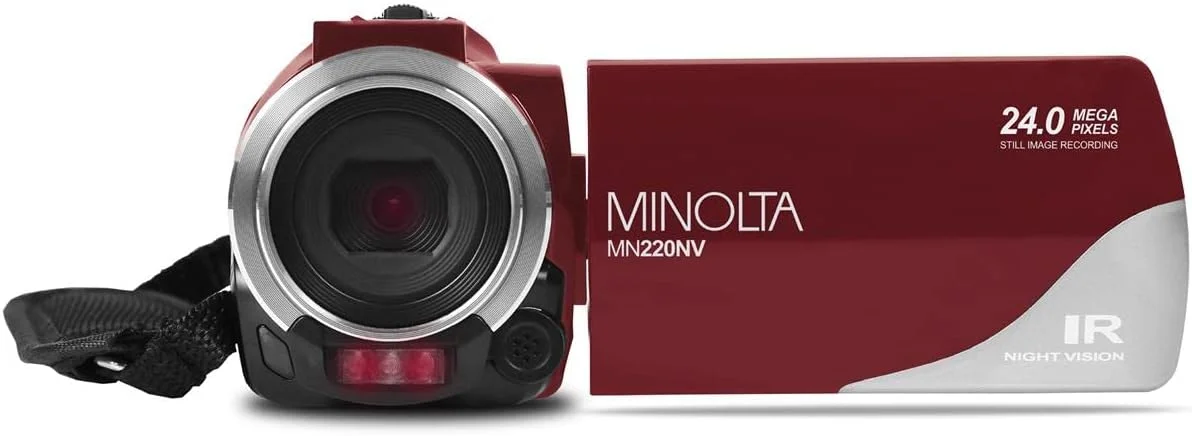 دوربین فیلمبرداری دید در شب فول اچ دی 1080p مینولتا MN220NV با وای فای و کارت حافظه 32 گیگابایتی (قرمز)