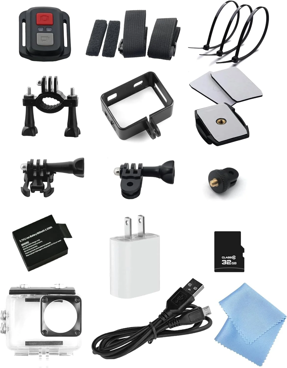 کیت دوربین اکشن 5K Ultra HD / 24 مگاپیکسل Minolta MNX5K1 + کارت حافظه 32 گیگابایتی + کیت تمیز کننده + بسته لوازم جانبی Diginerds 50 در 1 Go Pro - مشکی