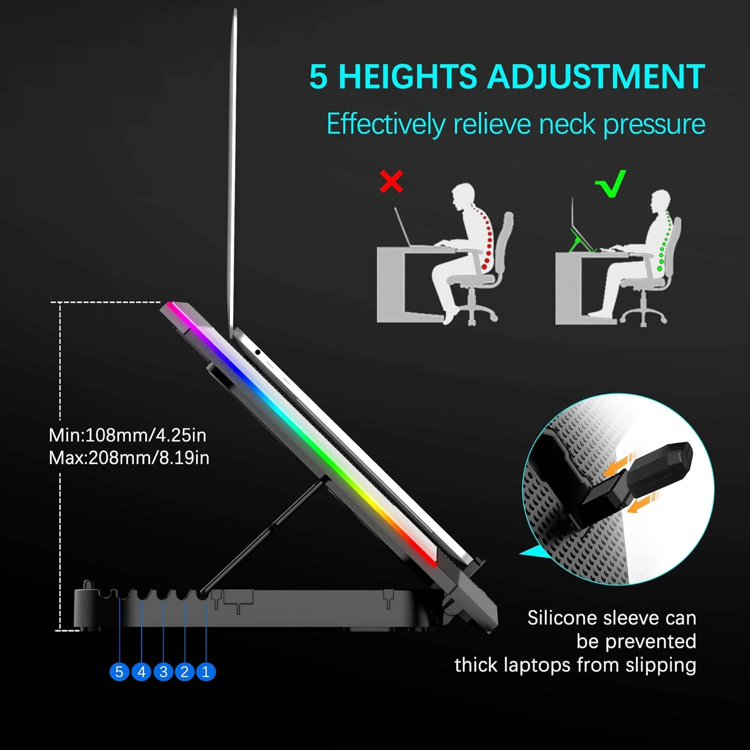 پایه خنک کننده لپ تاپ TopMate C11 RGB مخصوص بازی، پایه فن لپ تاپ با ارتفاع قابل تنظیم با 6 فن بی صدا و نگهدارنده تلفن، پد خنک کننده کامپیوتر، برای لپ تاپ های 15.6-17.3 اینچی - نور LED آبی پایه خنک کننده لپ تاپ TopMate C11 RGB مخصوص بازی، پایه فن لپ تاپ با ارتفاع قابل تنظیم با 6 فن بی صدا و نگهدارنده تلفن، پد خنک کننده کامپیوتر، برای لپ تاپ های 15.6-17.3 اینچی - نور LED آبی