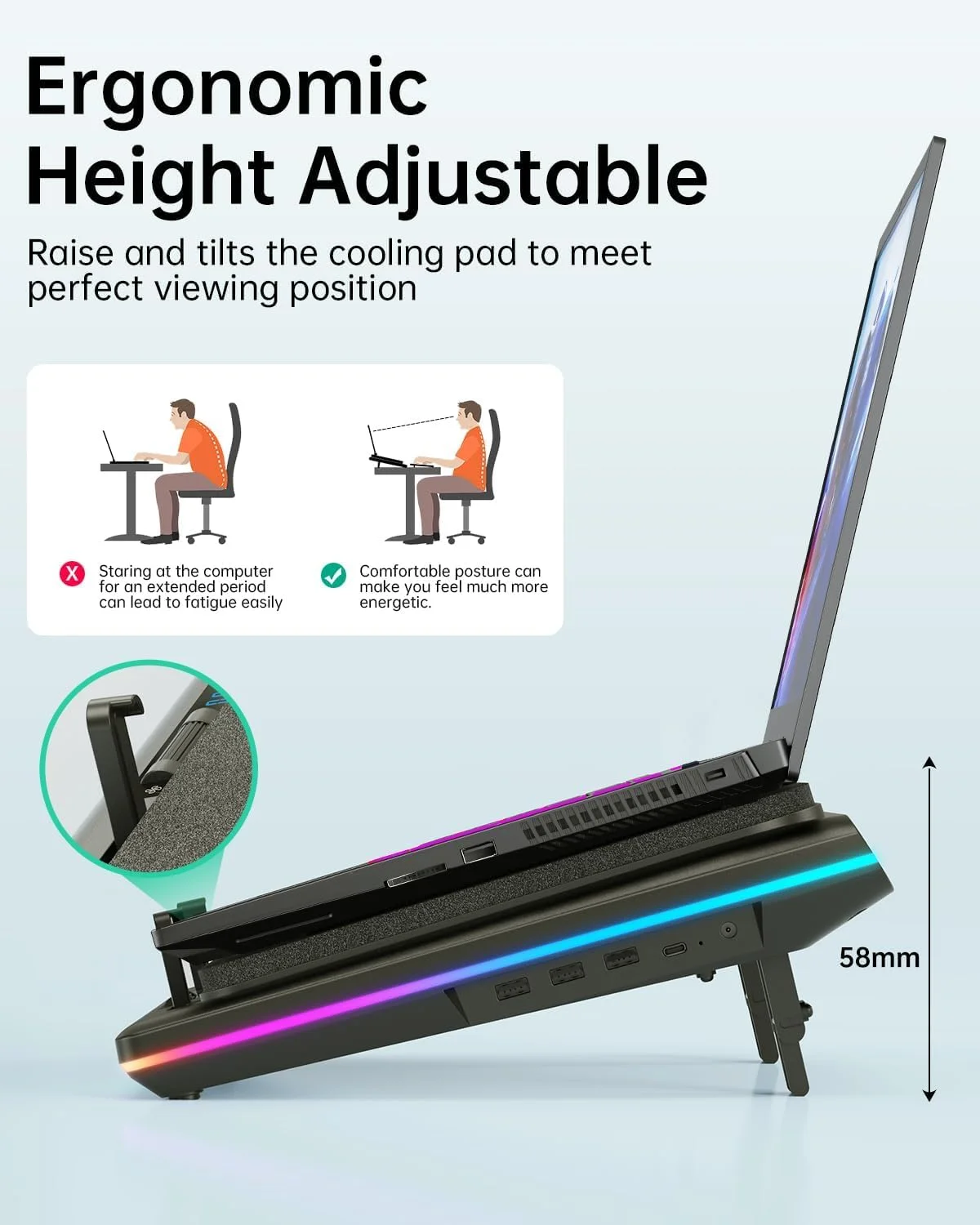 پد خنک کننده لپ تاپ RGB لانو با فن توربو قدرتمند، خنک کننده لپ تاپ گیمینگ با سرعت متغیر بی نهایت، کنترل لمسی، صفحه نمایش LCD، فوم آب بندی برای خنک کننده سریع لپ تاپ 15-19 اینچ پد خنک کننده لپ تاپ RGB لانو با فن توربو قدرتمند، خنک کننده لپ تاپ گیمینگ با سرعت متغیر بی نهایت، کنترل لمسی، صفحه نمایش LCD، فوم آب بندی برای خنک کننده سریع لپ تاپ 15-19 اینچ
