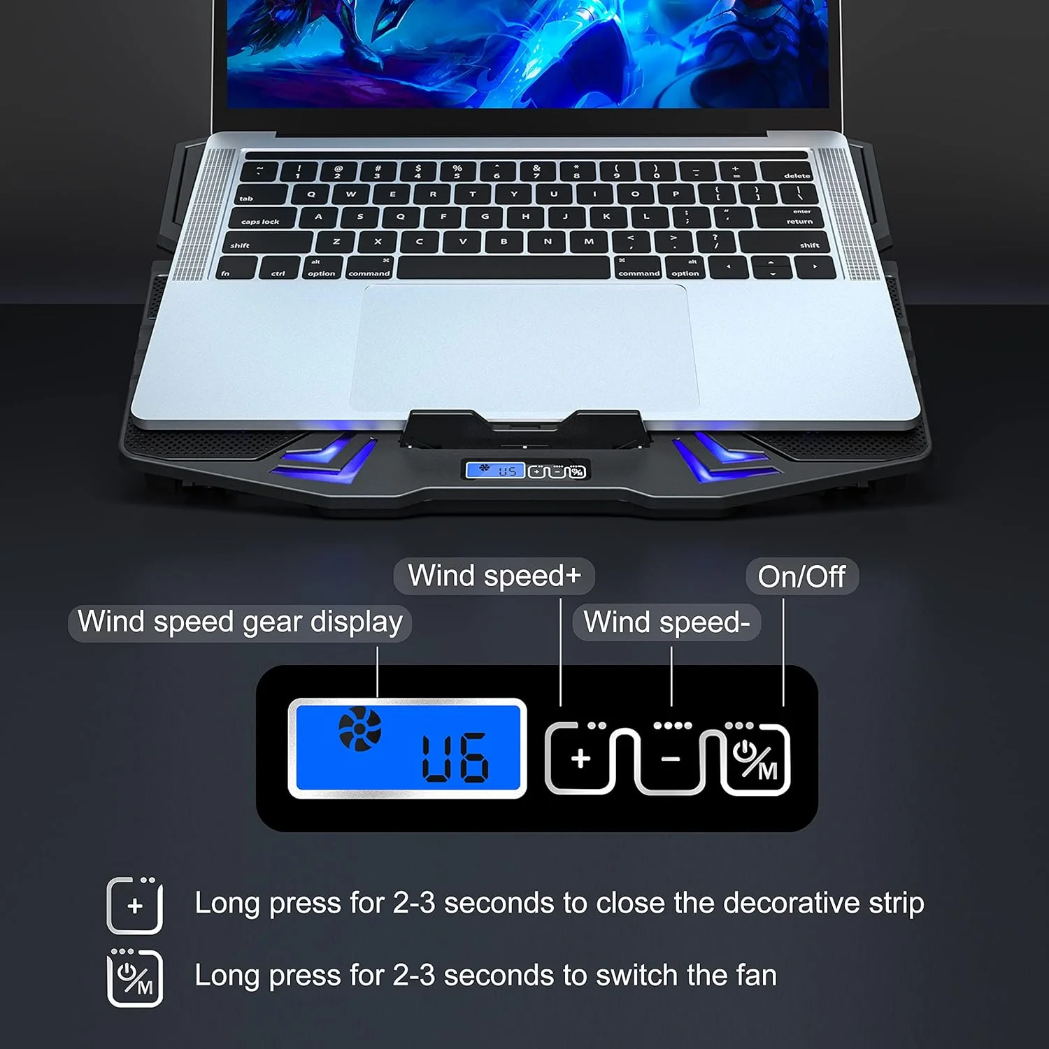 پایه خنک کننده لپ تاپ TopMate C5، کولر نوت بوک گیمینگ، پایه خنک کننده فن لپ تاپ با ارتفاع قابل تنظیم با 5 فن بی صدا نور LED آبی، پد خنک کننده کامپیوتر با کنترلر LCD، برای لپ تاپ های 10-15.6 اینچی