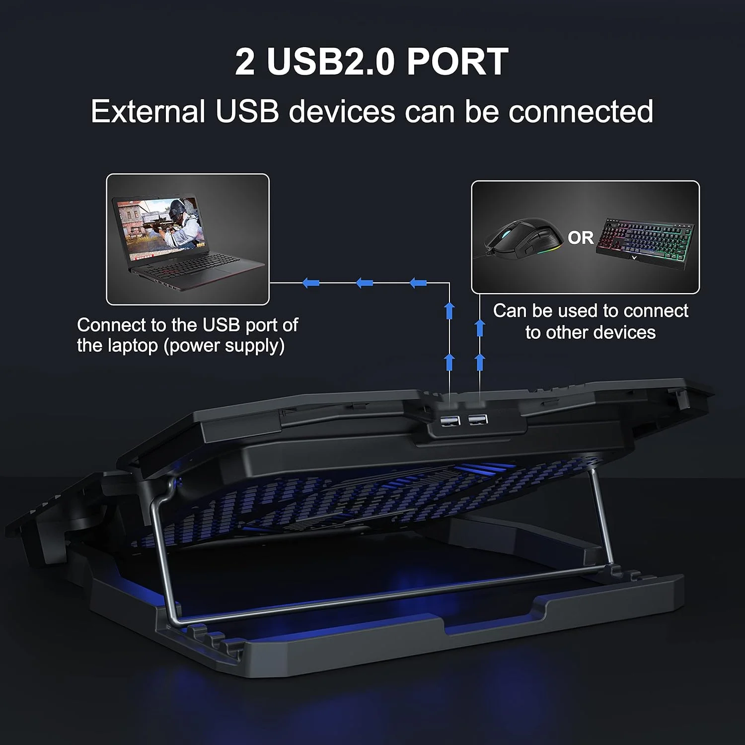 پایه خنک کننده لپ تاپ TopMate C5، کولر نوت بوک گیمینگ، پایه خنک کننده فن لپ تاپ با ارتفاع قابل تنظیم با 5 فن بی صدا نور LED آبی، پد خنک کننده کامپیوتر با کنترلر LCD، برای لپ تاپ های 10-15.6 اینچی