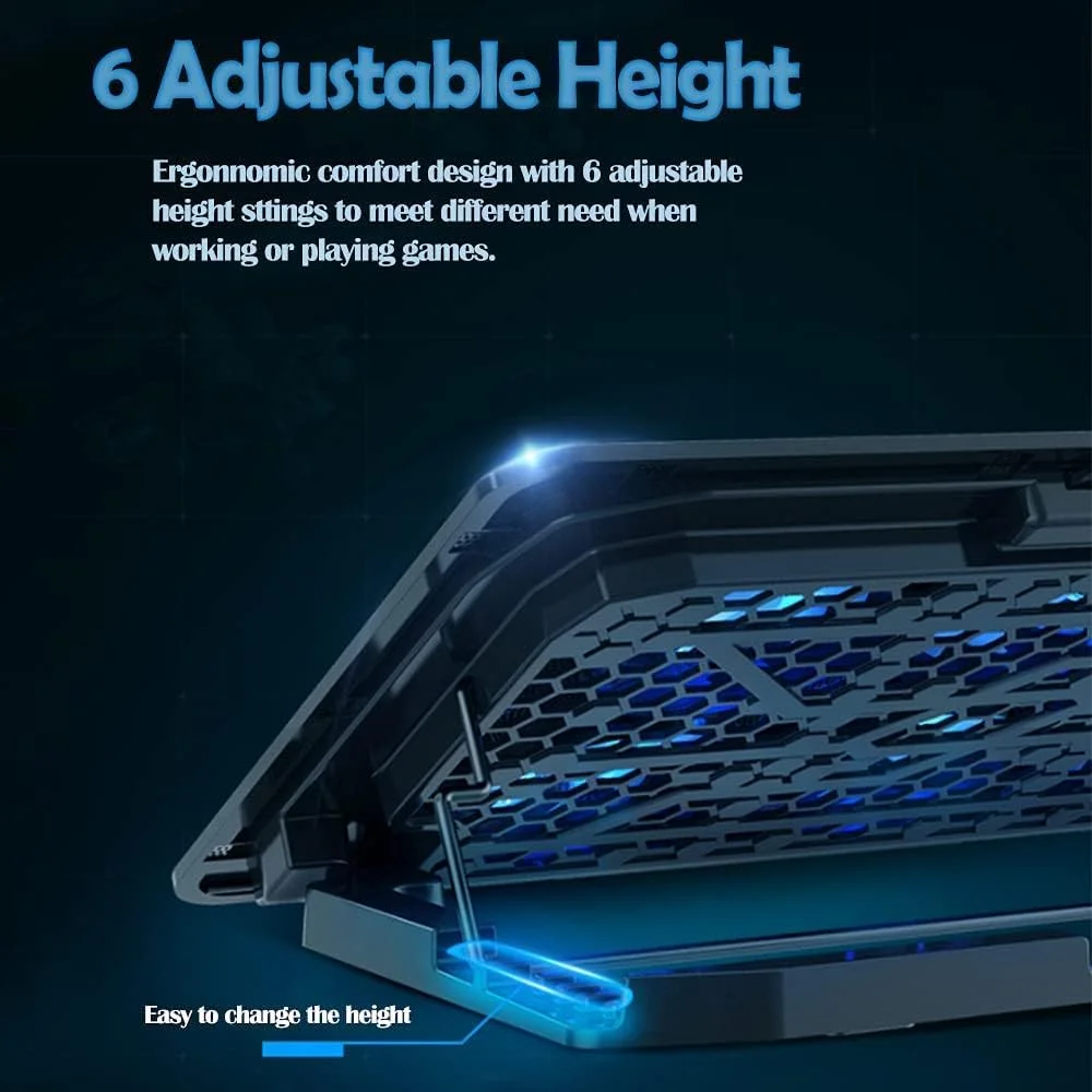پایه خنک کننده لپ تاپ Necomi، استند خنک کننده لپ تاپ با 6 فن خنک کننده بی صدا و 6 ارتفاع قابل تنظیم، پایه خنک کننده لپ تاپ گیمینگ با دو پورت USB برای لپ تاپ های 12-17 اینچی پایه خنک کننده لپ تاپ Necomi، استند خنک کننده لپ تاپ با 6 فن خنک کننده بی صدا و 6 ارتفاع قابل تنظیم، پایه خنک کننده لپ تاپ گیمینگ با دو پورت USB برای لپ تاپ های 12-17 اینچی