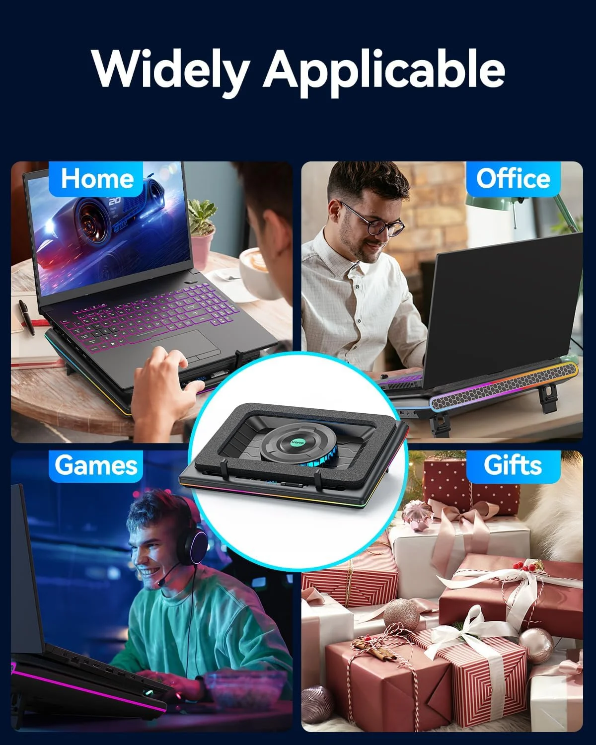 پد خنک کننده لپ تاپ RGB لانو با فن توربو قدرتمند، خنک کننده لپ تاپ گیمینگ با سرعت متغیر بی نهایت، کنترل لمسی، صفحه نمایش LCD، فوم آب بندی برای خنک کننده سریع لپ تاپ 15-19 اینچ پد خنک کننده لپ تاپ RGB لانو با فن توربو قدرتمند، خنک کننده لپ تاپ گیمینگ با سرعت متغیر بی نهایت، کنترل لمسی، صفحه نمایش LCD، فوم آب بندی برای خنک کننده سریع لپ تاپ 15-19 اینچ