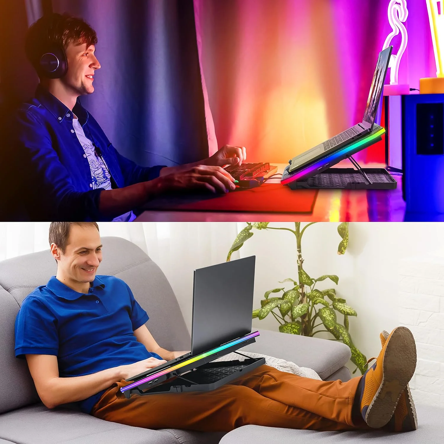 پایه خنک کننده لپ تاپ TopMate C12 RGB مخصوص بازی، کولر نوت بوک برای استفاده روی میز و زانو، پایه فن لپ تاپ با 8 ارتفاع قابل تنظیم با 6 فن بی صدا و نگهدارنده تلفن، برای لپ تاپ های 15.6-17.3 اینچی - نور LED آبی یخی پایه خنک کننده لپ تاپ TopMate C12 RGB مخصوص بازی، کولر نوت بوک برای استفاده روی میز و زانو، پایه فن لپ تاپ با 8 ارتفاع قابل تنظیم با 6 فن بی صدا و نگهدارنده تلفن، برای لپ تاپ های 15.6-17.3 اینچی - نور LED آبی یخی