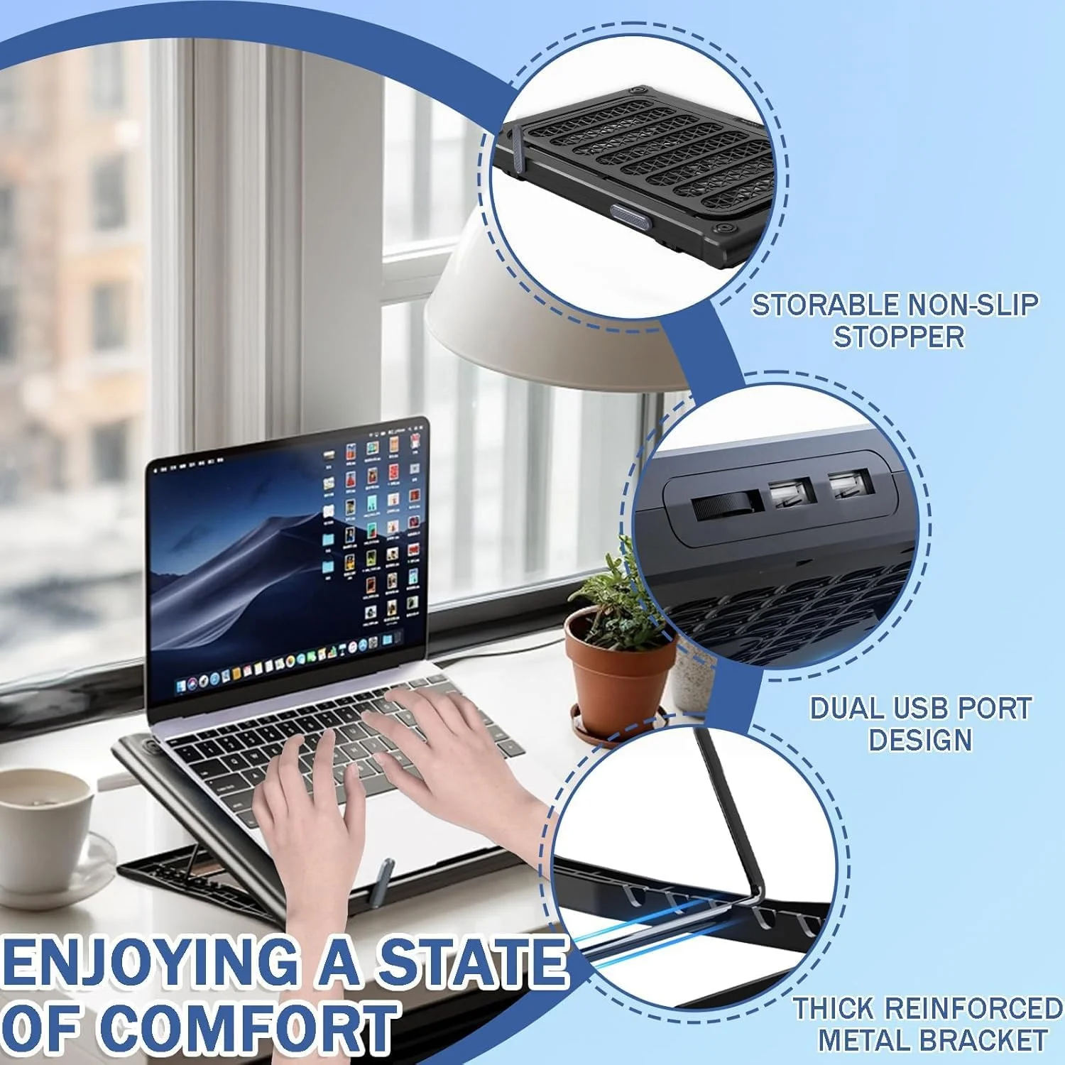 پایه خنک کننده لپ تاپ، فن خنک کننده لپ تاپ برای لپ تاپ های 12 تا 15.6 اینچی، 2 فن بی صدا، پایه خنک کننده لپ تاپ با قابلیت تنظیم 7 زاویه
