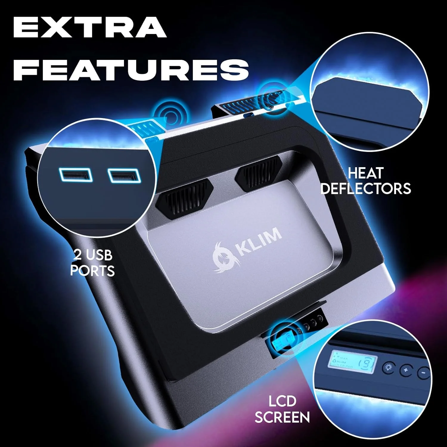 پایه خنک کننده لپ تاپ KLIM Everest | فن های توربو قدرتمند 4300 دور در دقیقه | فوم مهر و موم شده برای حداکثر خنک کننده | از گرم شدن بیش از حد لپ تاپ گیمینگ خود محافظت کنید | مناسب برای لپ تاپ های 14 تا 17.3 اینچی | نورهای RGB