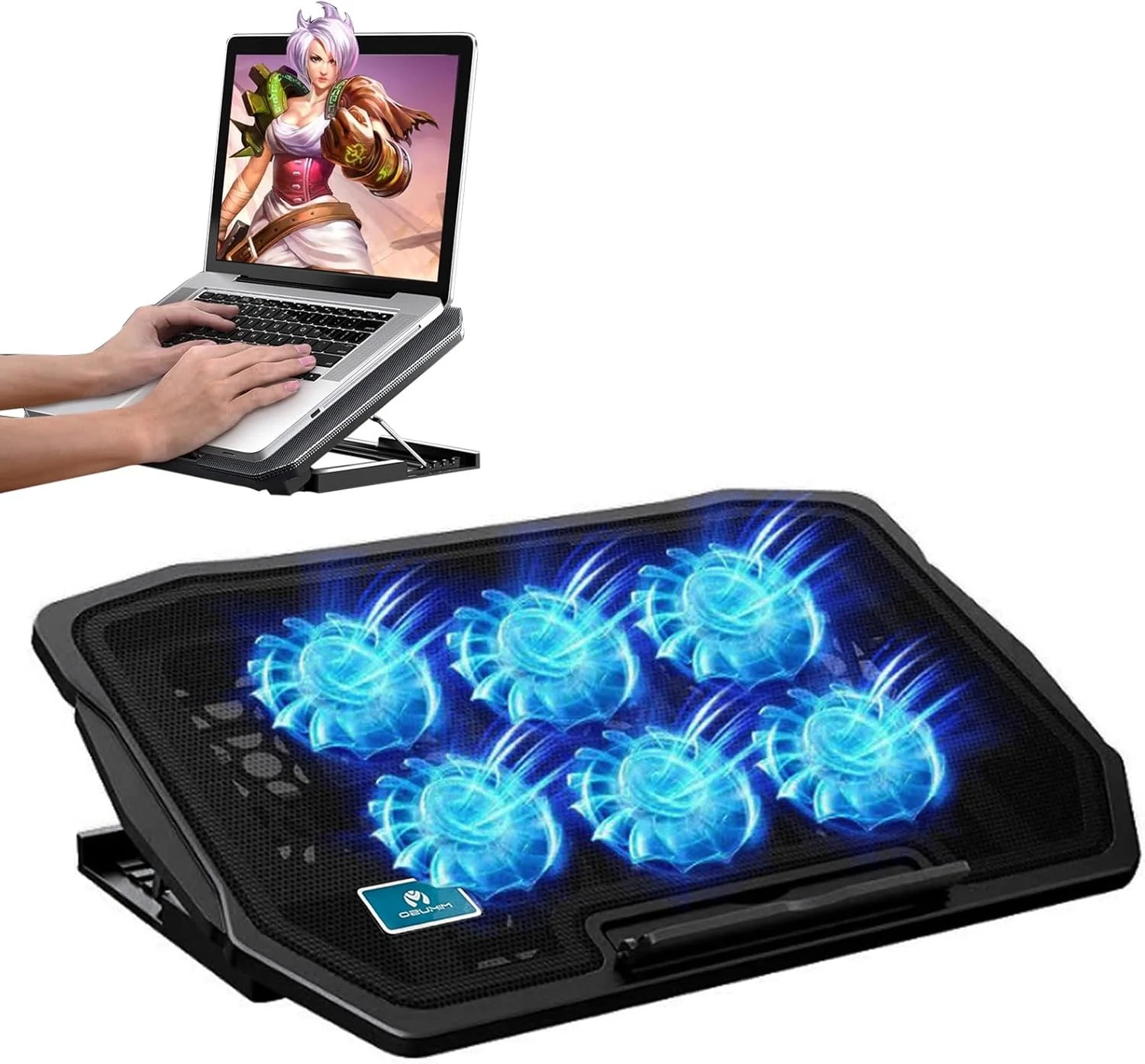 پد خنک کننده لپ تاپ Moninsta با 6 فن LED بی صدا برای لپ تاپ های 12-17 اینچی، کولر لپ تاپ گیمینگ فوق العاده باریک قابل حمل با USB، عملکرد سرعت فن کنترل سوئیچ