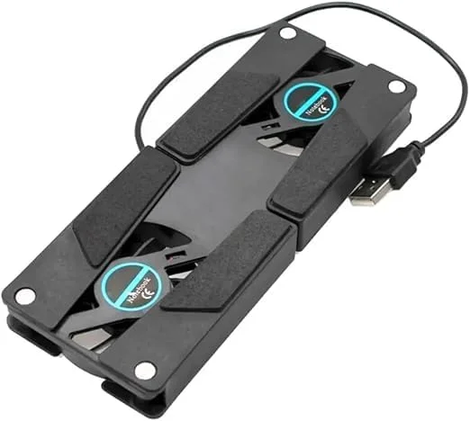 پایه خنک کننده لپ تاپ USB با دو فن، پایه تاشو، خنک کننده قابل حمل نوت بوک، مشکی - فروشگاه امل