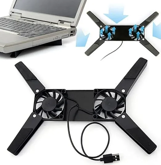 پایه خنک کننده لپ تاپ USB با دو فن، پایه تاشو، خنک کننده قابل حمل نوت بوک، مشکی - فروشگاه امل