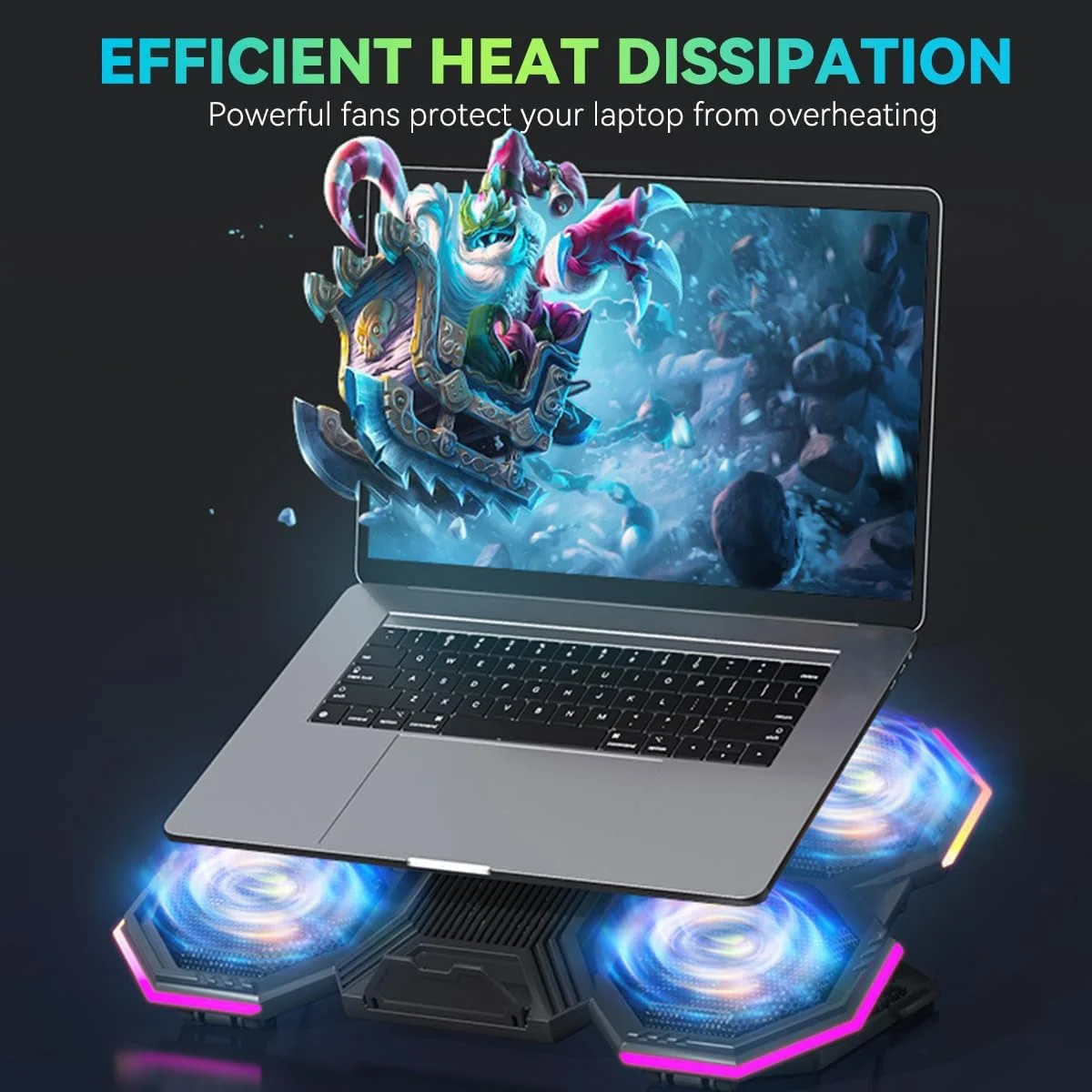 پایه خنک کننده لپ تاپ MOZZARE، کولر لپ تاپ با نور RGB برای لپ تاپ های 12 تا 17.3 اینچی، پایه خنک کننده لپ تاپ گیمینگ 6 فن بی صدا با 6 پایه ارتفاع و 2 پورت USB و پایه تلفن پایه خنک کننده لپ تاپ MOZZARE، کولر لپ تاپ با نور RGB برای لپ تاپ های 12 تا 17.3 اینچی، پایه خنک کننده لپ تاپ گیمینگ 6 فن بی صدا با 6 پایه ارتفاع و 2 پورت USB و پایه تلفن