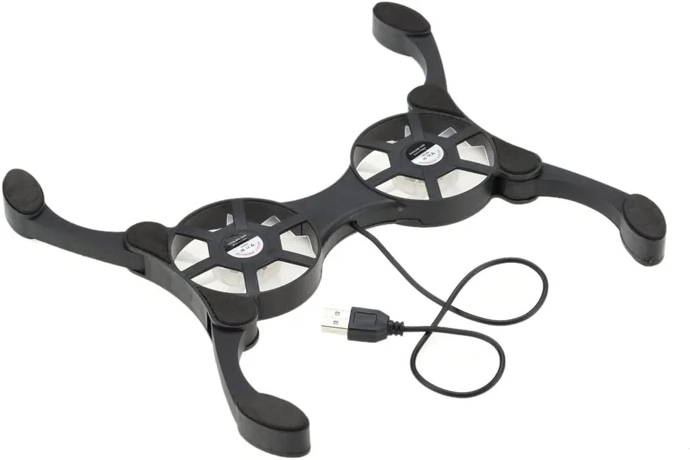 پایه خنک کننده لپ تاپ با بازوهای تاشو قابل تنظیم، پایه خنک کننده دو فن با تغذیه USB، فن خنک کننده لپ تاپ سبک وزن قابل حمل با عملکرد بی صدا، برای لپ تاپ های 7-15 اینچی