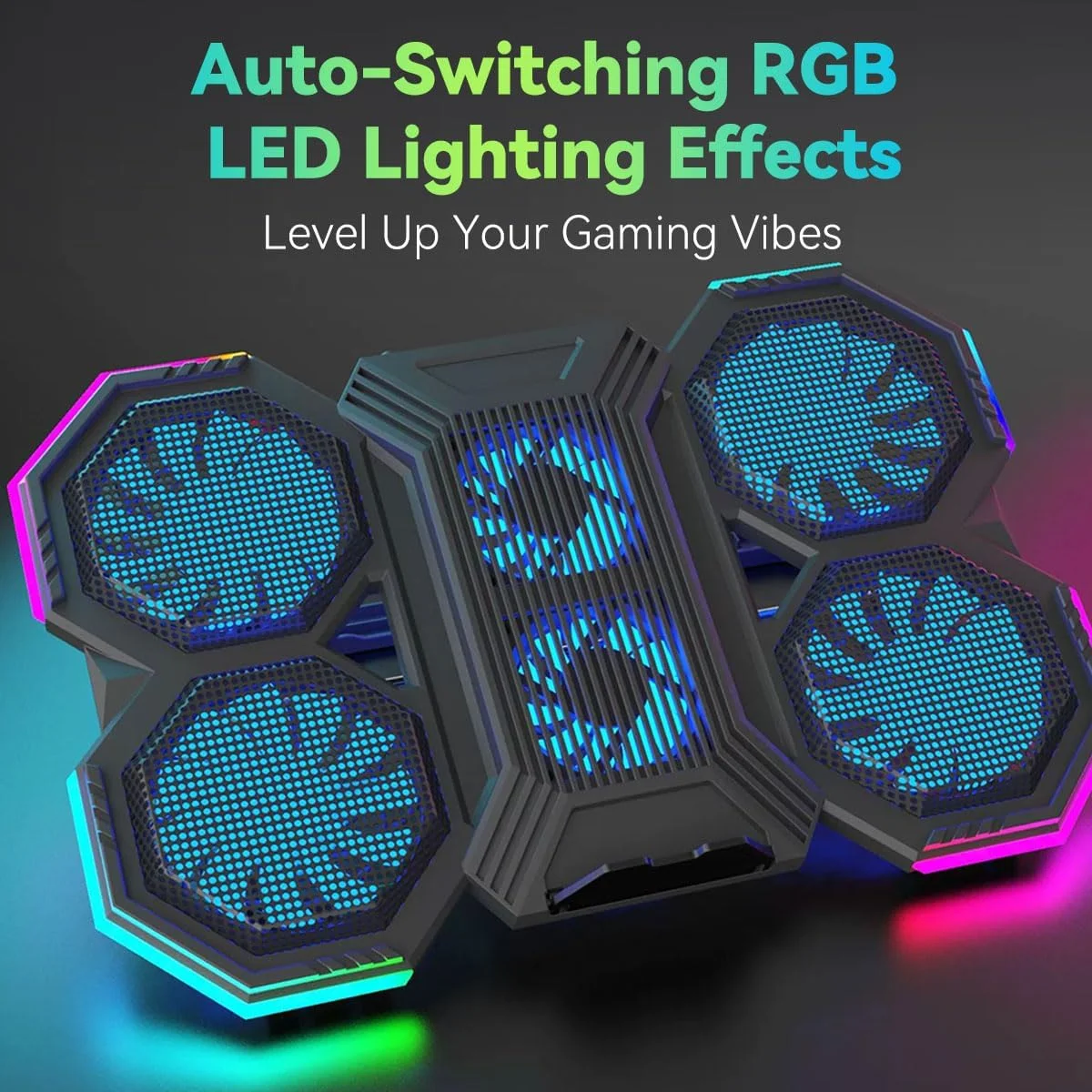 پایه خنک کننده لپ تاپ MOZZARE، کولر لپ تاپ با نور RGB برای لپ تاپ های 12 تا 17.3 اینچی، پایه خنک کننده لپ تاپ گیمینگ 6 فن بی صدا با 6 پایه ارتفاع و 2 پورت USB و پایه تلفن پایه خنک کننده لپ تاپ MOZZARE، کولر لپ تاپ با نور RGB برای لپ تاپ های 12 تا 17.3 اینچی، پایه خنک کننده لپ تاپ گیمینگ 6 فن بی صدا با 6 پایه ارتفاع و 2 پورت USB و پایه تلفن