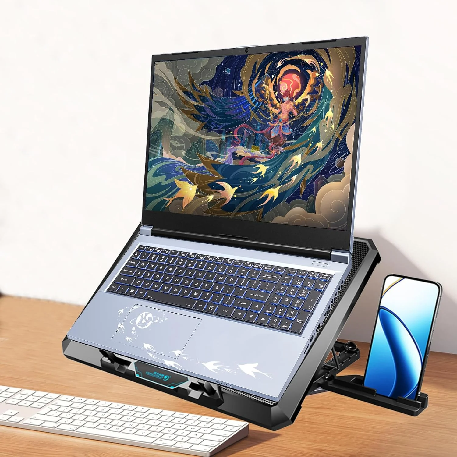 پایه خنک کننده لپ تاپ Moninsta، کولر لپ تاپ با نور RGB و 8 فن برای لپ تاپ های 12.1-17.3 اینچی، پایه خنک کننده فن لپ تاپ گیمینگ با 5 پایه ارتفاع و نگهدارنده تلفن پایه خنک کننده لپ تاپ Moninsta، کولر لپ تاپ با نور RGB و 8 فن برای لپ تاپ های 12.1-17.3 اینچی، پایه خنک کننده فن لپ تاپ گیمینگ با 5 پایه ارتفاع و نگهدارنده تلفن