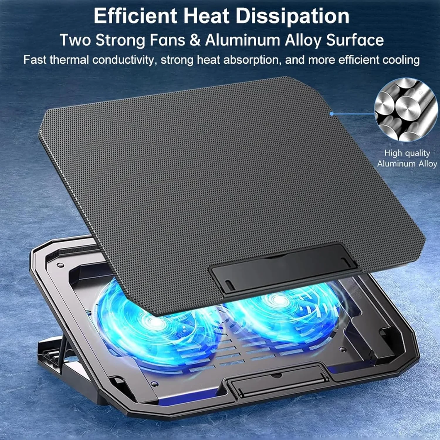پایه خنک کننده لپ تاپ Moninsta با 2 فن LED بی صدا برای لپ تاپ های 12-17 اینچی، کولر لپ تاپ گیمینگ فوق العاده باریک قابل حمل با USB، عملکرد کنترل سرعت فن