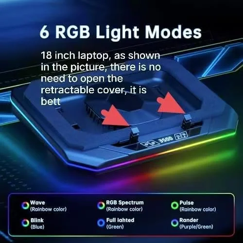 پد خنک کننده لپ تاپ گیمینگ ایسوس ROG Strix G18 با فن خنک کننده توربو قدرتمند، خنک کننده سریع CPU+GPU تا 40 درجه سانتیگراد، سرعت متغیر، 6 نور RGB پد خنک کننده لپ تاپ گیمینگ ایسوس ROG Strix G18 با فن خنک کننده توربو قدرتمند، خنک کننده سریع CPU+GPU تا 40 درجه سانتیگراد، سرعت متغیر، 6 نور RGB