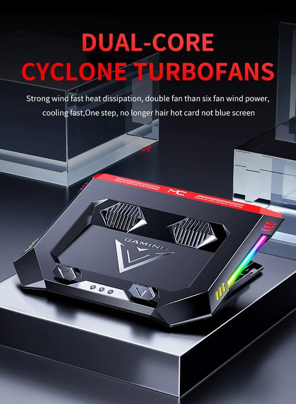 پد خنک کننده لپ تاپ Fitmos Double Blower برای لپ تاپ های گیمینگ 14-17 اینچی، پد خنک کننده با فیلتر گرد و غبار، حلقه لاستیکی انعطاف پذیر، چراغ های رنگارنگ، پایه قابل تنظیم با چراغ های RGB، سرعت دنده سوم پد خنک کننده لپ تاپ Fitmos Double Blower برای لپ تاپ های گیمینگ 14-17 اینچی، پد خنک کننده با فیلتر گرد و غبار، حلقه لاستیکی انعطاف پذیر، چراغ های رنگارنگ، پایه قابل تنظیم با چراغ های RGB، سرعت دنده سوم