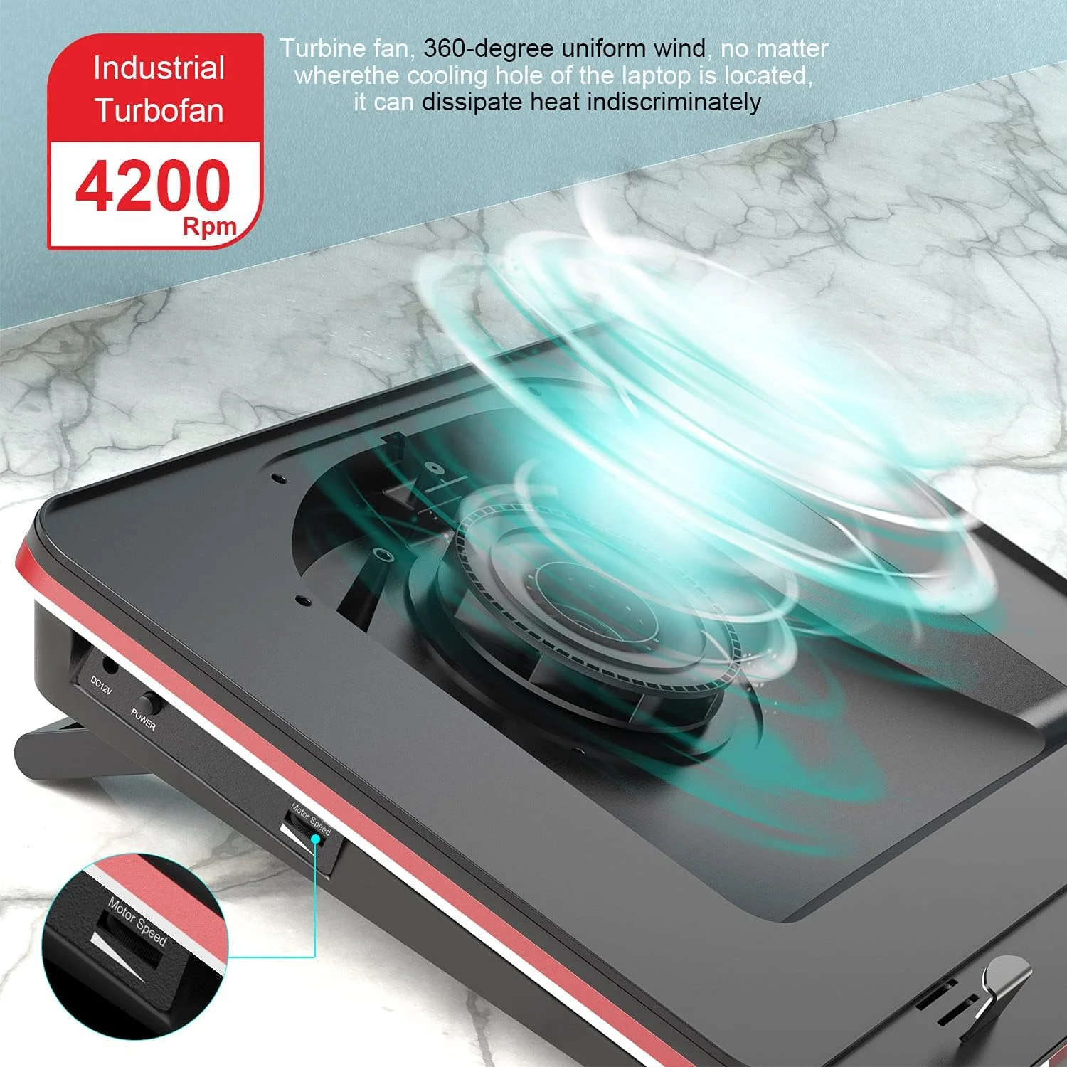 پد خنک کننده لپ تاپ IETS GT500 با فن توربو قدرتمند (4200 دور در دقیقه) با سرعت متغیر بی نهایت، فوم آب بندی برای خنک کننده سریع لپ تاپ گیمینگ، فیلتر گرد و غبار برای محافظت از لپ تاپ، کولر لپ تاپ 13-17.3 اینچی [دوشاخه UK]