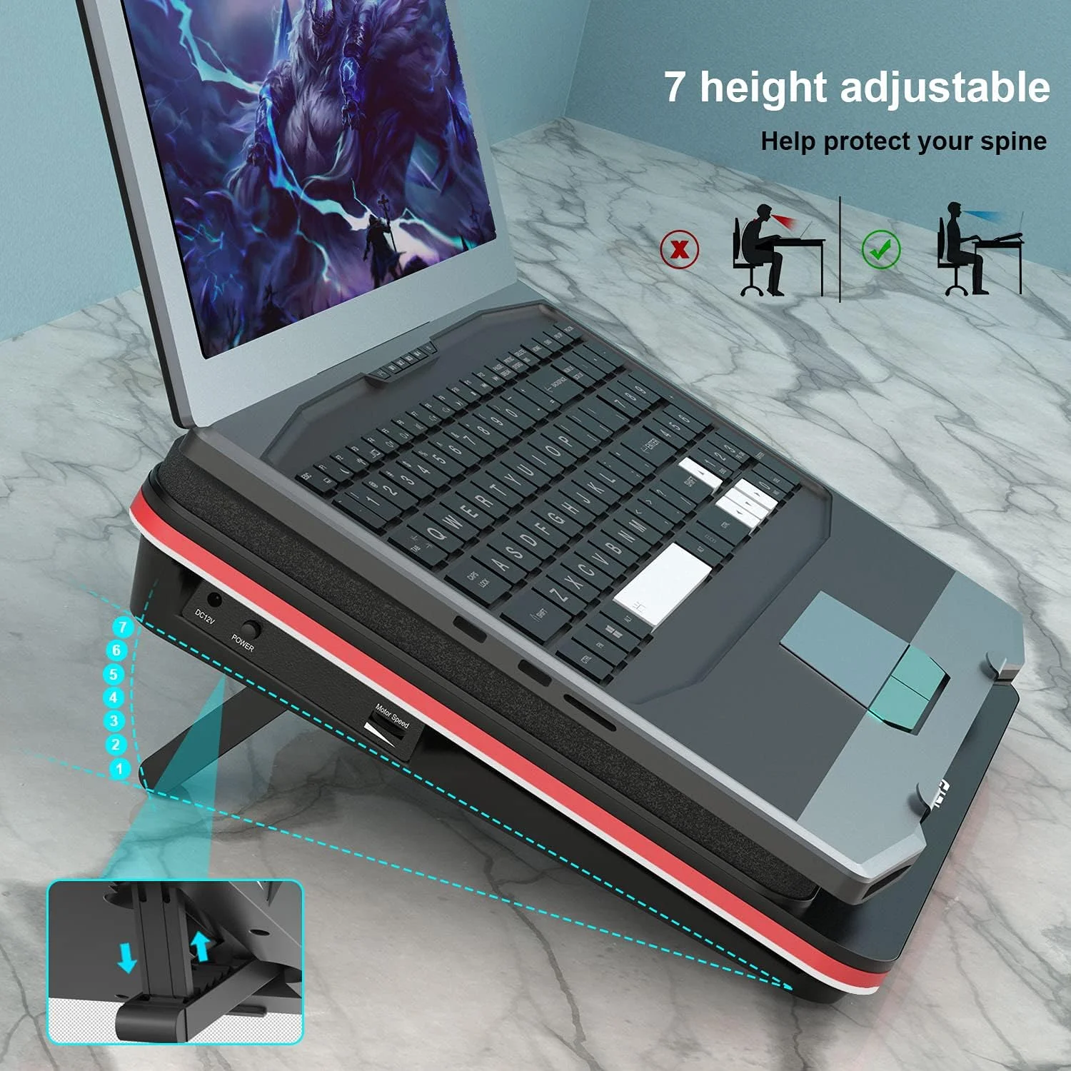 پد خنک کننده لپ تاپ IETS GT500 با فن توربو قدرتمند (4200 دور در دقیقه) با سرعت متغیر بی نهایت، فوم آب بندی برای خنک کننده سریع لپ تاپ گیمینگ، فیلتر گرد و غبار برای محافظت از لپ تاپ، کولر لپ تاپ 13-17.3 اینچی [دوشاخه UK]