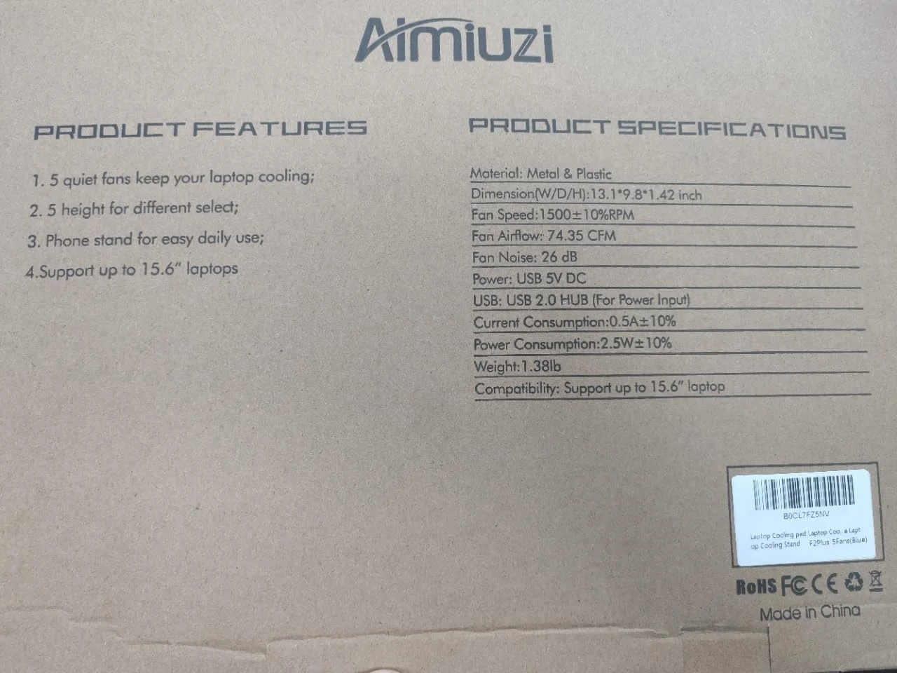 پایه خنک کننده لپ تاپ AIMIUZI - 5 فن بی صدا، مشکی، سازگار با لپ تاپ های 12-15.6 اینچی، تبلت ها، روترها، کنسول های بازی - روش خنک کننده هوا
