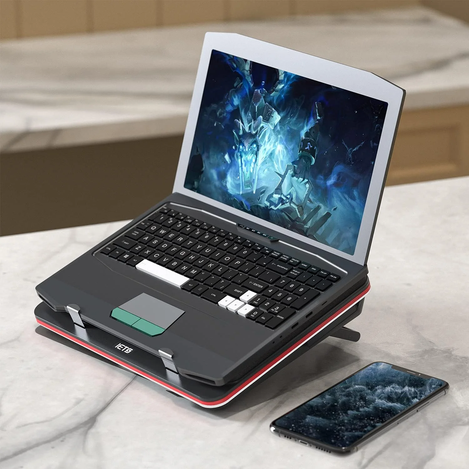 پد خنک کننده لپ تاپ IETS GT500 با فن توربو قدرتمند (4200 دور در دقیقه) با سرعت متغیر بی نهایت، فوم آب بندی برای خنک کننده سریع لپ تاپ گیمینگ، فیلتر گرد و غبار برای محافظت از لپ تاپ، کولر لپ تاپ 13-17.3 اینچی [دوشاخه UK]