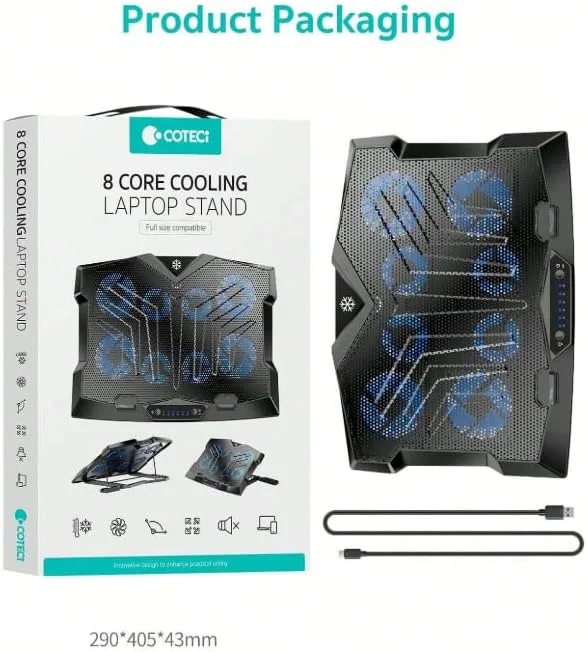 پایه خنک کننده لپ تاپ Cooteci با 8 فن خنک کننده توربو بی صدا، خنک کننده نوت بوک گیمینگ، پایه فن لپ تاپ با ارتفاع قابل تنظیم با نگهدارنده تلفن، پد خنک کننده کامپیوتر، برای لپ تاپ های 15.6-17.3 اینچی پایه خنک کننده لپ تاپ Cooteci با 8 فن خنک کننده توربو بی صدا، خنک کننده نوت بوک گیمینگ، پایه فن لپ تاپ با ارتفاع قابل تنظیم با نگهدارنده تلفن، پد خنک کننده کامپیوتر، برای لپ تاپ های 15.6-17.3 اینچی