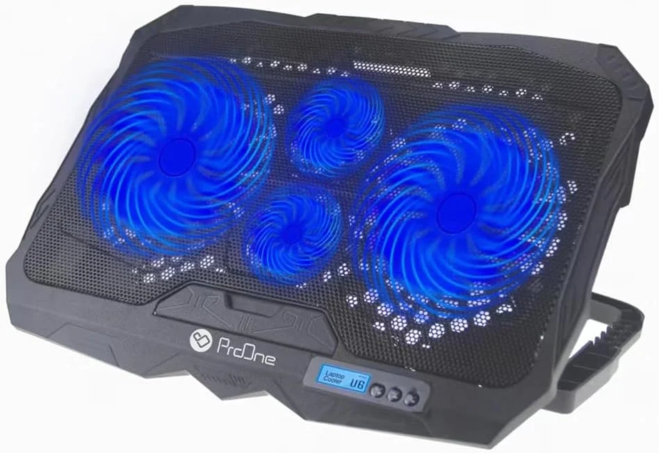 پایه خنک کننده لپ تاپ ProOne PCP52 با 4 فن – استند USB قابل تنظیم با دو پورت USB و نور LED، خنک کننده ارگونومیک و بی صدا برای لپ تاپ های 10 تا 17 اینچی (گیمینگ، کار و خانه)