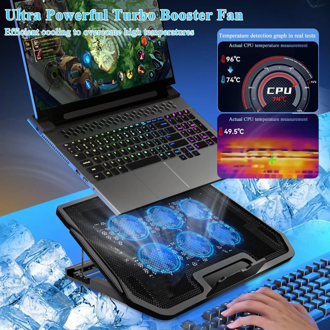 پایه خنک کننده لپ تاپ 6 فن برای لپ تاپ های 12-17 اینچی با دو پورت USB، خنک کننده گیمینگ لپ تاپ، پایه خنک کننده لپ تاپ برای کامپیوتر پایه خنک کننده لپ تاپ 6 فن برای لپ تاپ های 12-17 اینچی با دو پورت USB، خنک کننده گیمینگ لپ تاپ، پایه خنک کننده لپ تاپ برای کامپیوتر