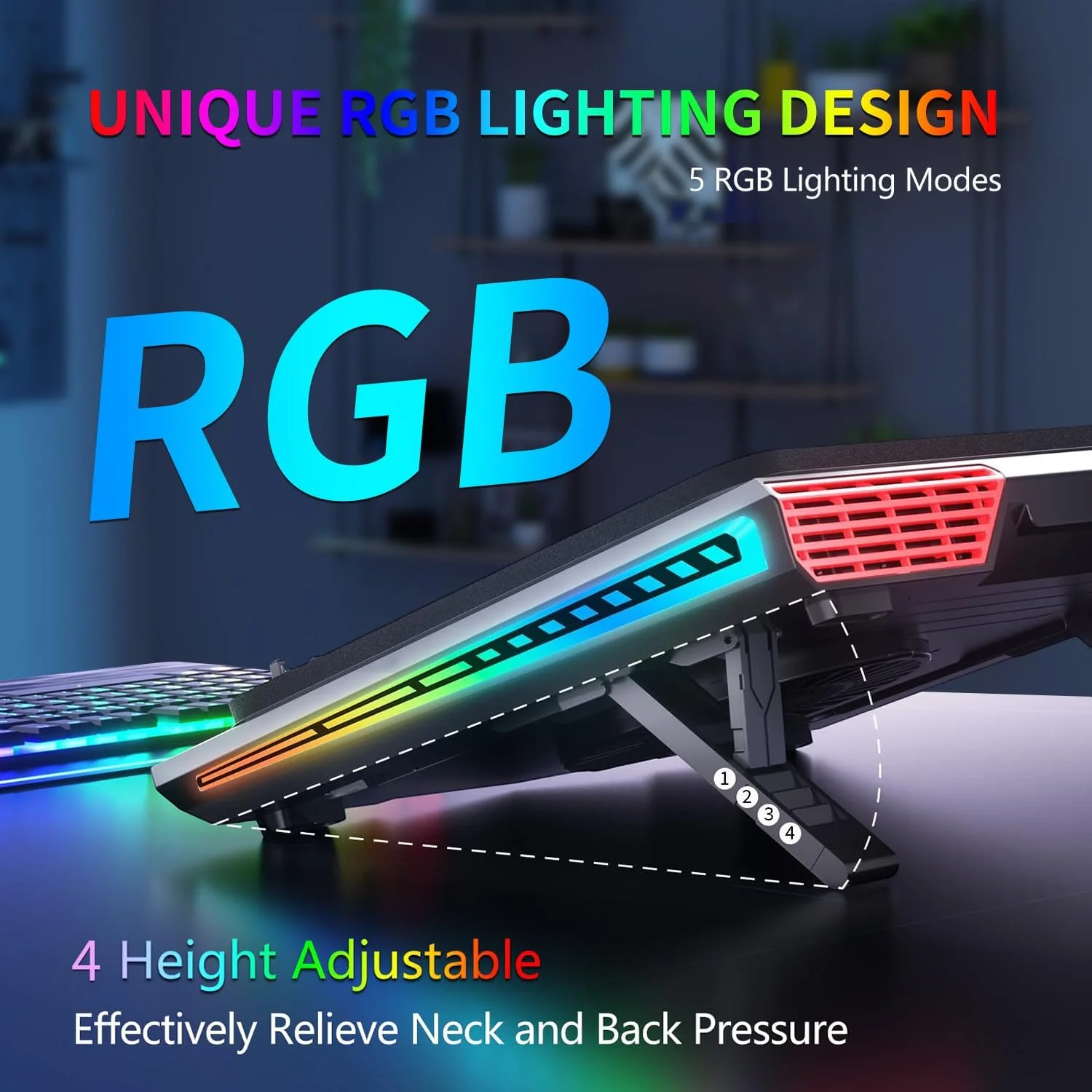 پد خنک کننده لپ تاپ گیمینگ، کولر لپ تاپ RGB با 3 توربوفن قدرتمند، پایه خنک کننده لپ تاپ با قابلیت تنظیم ارتفاع در 4 حالت، کنترل لمسی سرعت 5 فن، فوم حافظه دار برای خنک کردن لپ تاپ های 12-19.3 اینچی پد خنک کننده لپ تاپ گیمینگ، کولر لپ تاپ RGB با 3 توربوفن قدرتمند، پایه خنک کننده لپ تاپ با قابلیت تنظیم ارتفاع در 4 حالت، کنترل لمسی سرعت 5 فن، فوم حافظه دار برای خنک کردن لپ تاپ های 12-19.3 اینچی