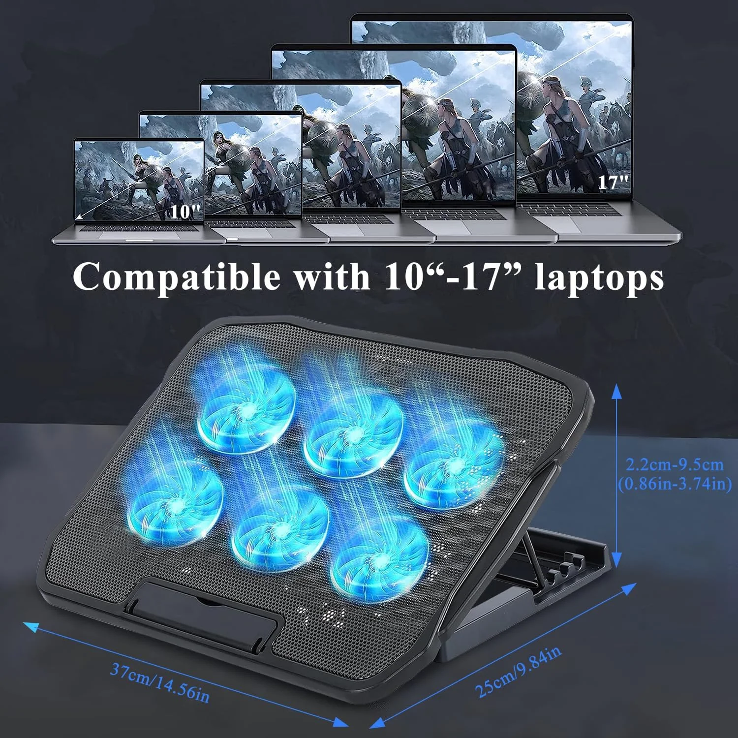 پایه خنک کننده لپ تاپ 6 فن برای لپ تاپ های 12-17 اینچی با دو پورت USB، خنک کننده گیمینگ لپ تاپ، پایه خنک کننده لپ تاپ برای کامپیوتر پایه خنک کننده لپ تاپ 6 فن برای لپ تاپ های 12-17 اینچی با دو پورت USB، خنک کننده گیمینگ لپ تاپ، پایه خنک کننده لپ تاپ برای کامپیوتر