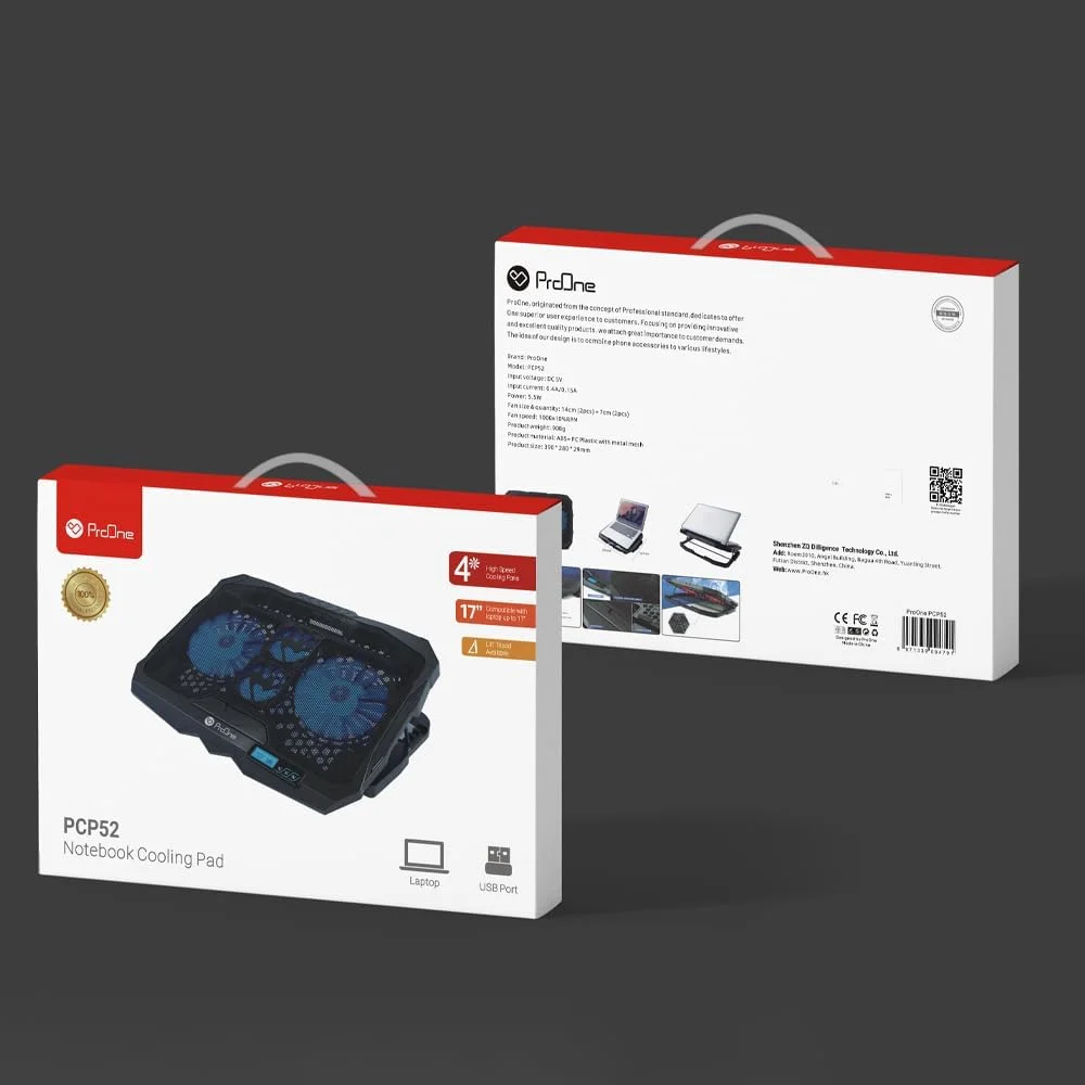 پایه خنک کننده لپ تاپ ProOne PCP52 با 4 فن – استند USB قابل تنظیم با دو پورت USB و نور LED، خنک کننده ارگونومیک و بی صدا برای لپ تاپ های 10 تا 17 اینچی (گیمینگ، کار و خانه) پایه خنک کننده لپ تاپ ProOne PCP52 با 4 فن – استند USB قابل تنظیم با دو پورت USB و نور LED، خنک کننده ارگونومیک و بی صدا برای لپ تاپ های 10 تا 17 اینچی (گیمینگ، کار و خانه)