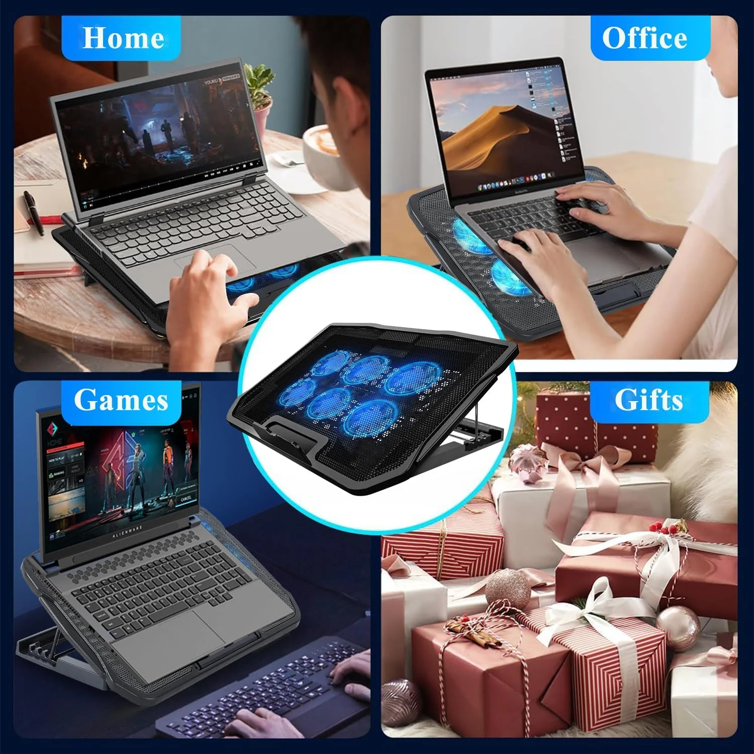 پایه خنک کننده لپ تاپ 6 فن برای لپ تاپ های 12-17 اینچی با دو پورت USB، خنک کننده گیمینگ لپ تاپ، پایه خنک کننده لپ تاپ برای کامپیوتر پایه خنک کننده لپ تاپ 6 فن برای لپ تاپ های 12-17 اینچی با دو پورت USB، خنک کننده گیمینگ لپ تاپ، پایه خنک کننده لپ تاپ برای کامپیوتر